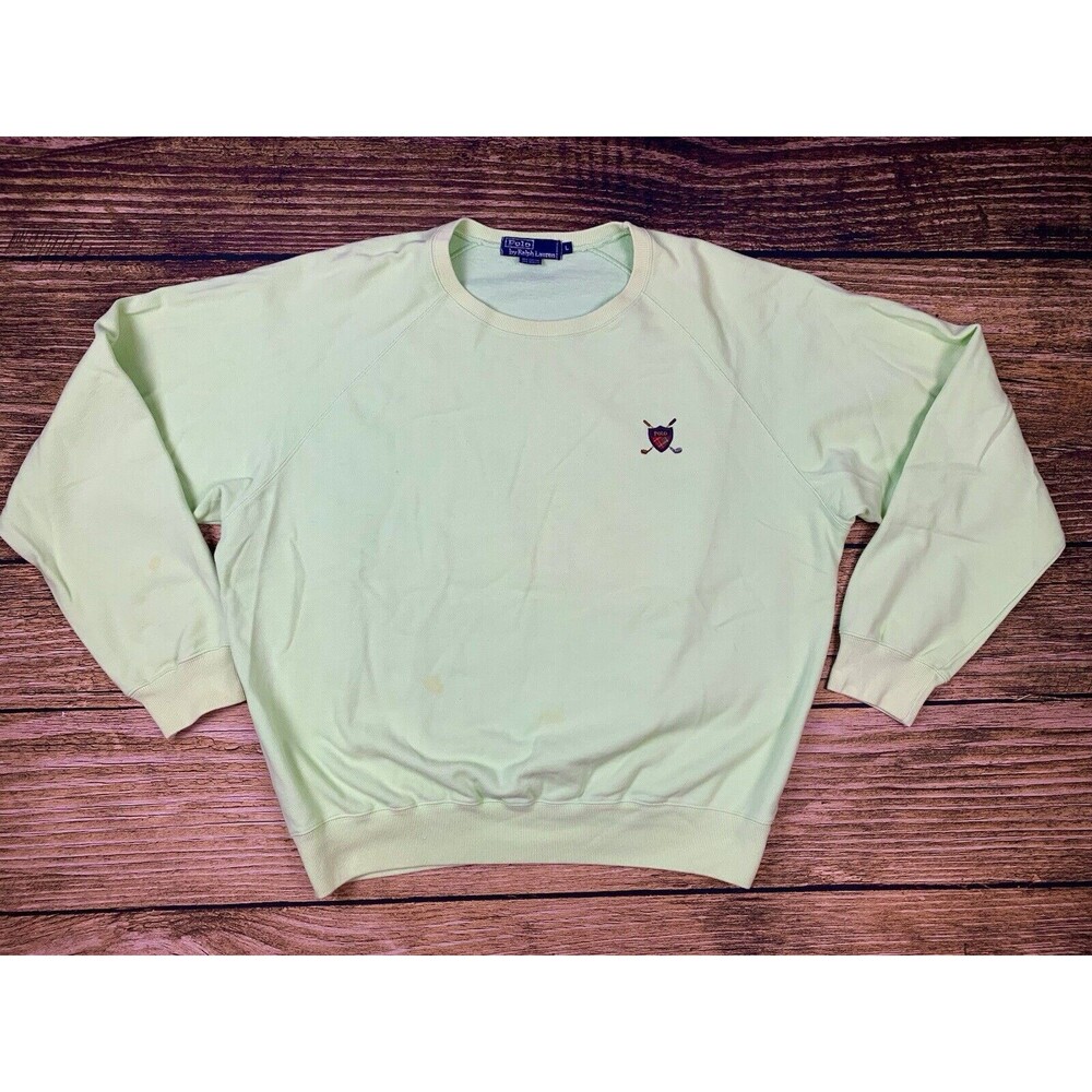 VTG Polo Ralph Lauren Pullover Casual Crewneck Sweatshirt Mens L Light Green